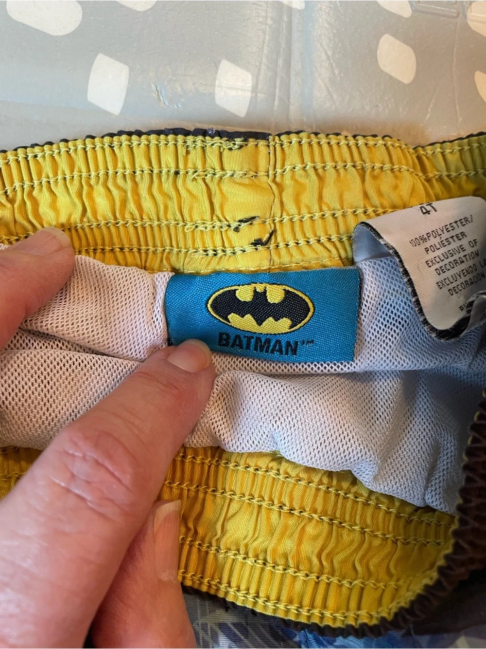 Batman Boys Swim Trunks in Blue with‎ Yellow Logo, Size 4T